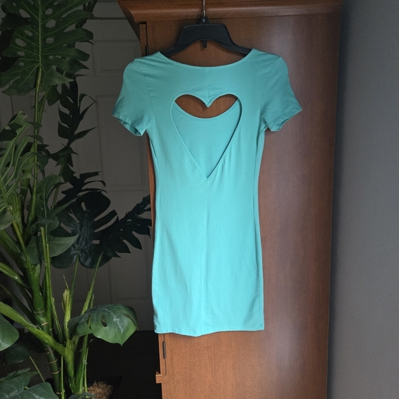 PINK Victoria's Secret Seafoam Blue Heart Cut Out Bodycon Mini Dress Xs - Picture 2 of 4